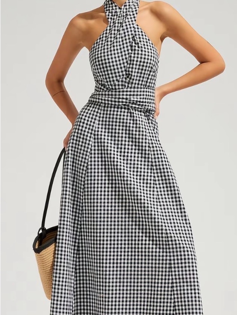 Commense Black & White One-Shoulder Gingham Maxi Dress